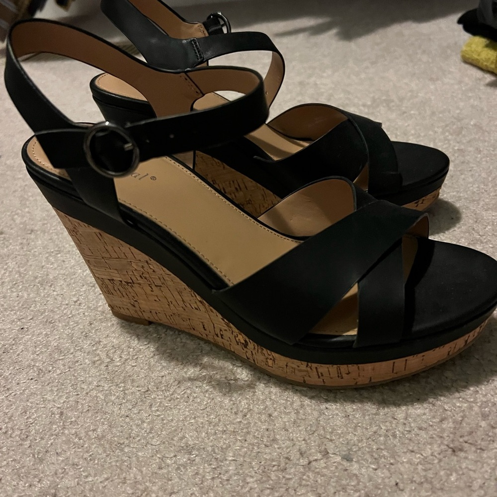 Xappeal Black Cork Wedge Sandals